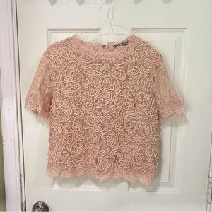 Zara Trafulac Blush Lace Short Sleeve Blouse size Medium